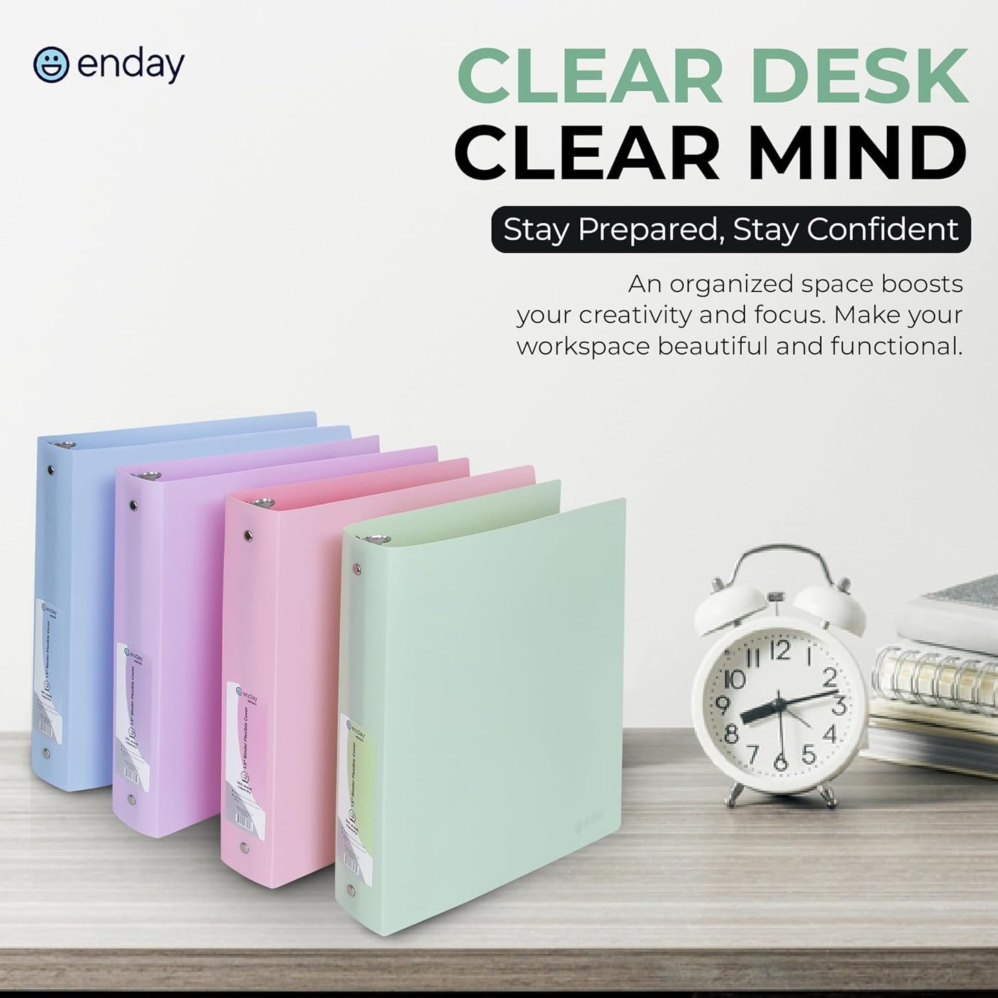 Enday 3 Ring Binder 1 inch (4 Pack) Pastel Flexible Binders Round Ring with Pocket, Holds 175 Sheets, for Home and School Supplies in Blue, Purple, Pink and Green – by Enday