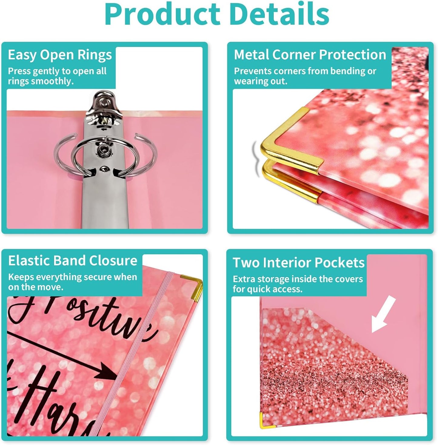 Binditek 3 Ring Binder 1 Inch, Letter Size, Binder Organizer with 5-Tab Dividers, 2 Interior Pockets, Low Profile Clip Cover, Label Stickers, 175 Sheet Capacity, Floral, 1 Pack