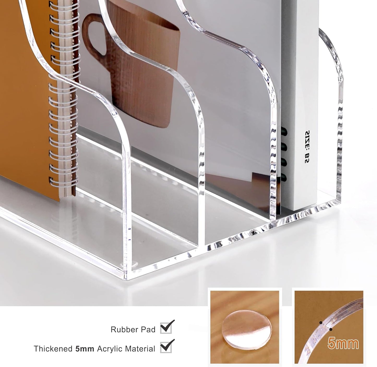 SANRUI 2-Pack Acrylic Magazine File Holder Desk Organizer Magazine Rack, Clear, Vertical File Sorter Holders, 9.45" D x 3.54" W x 10.24" H