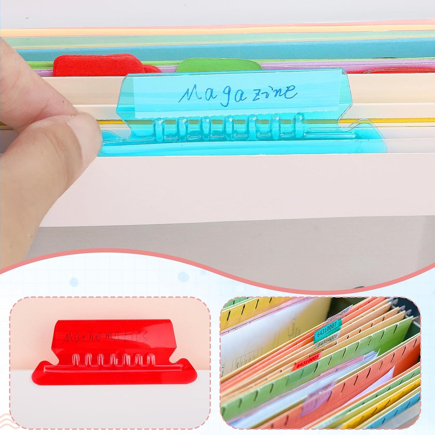 200 Pcs Hanging File Folder Tabs and 200 Pcs 2 Inch Inserts Labels, Plastic File Folder Tabs for Hanging Folders Files (Transparent)