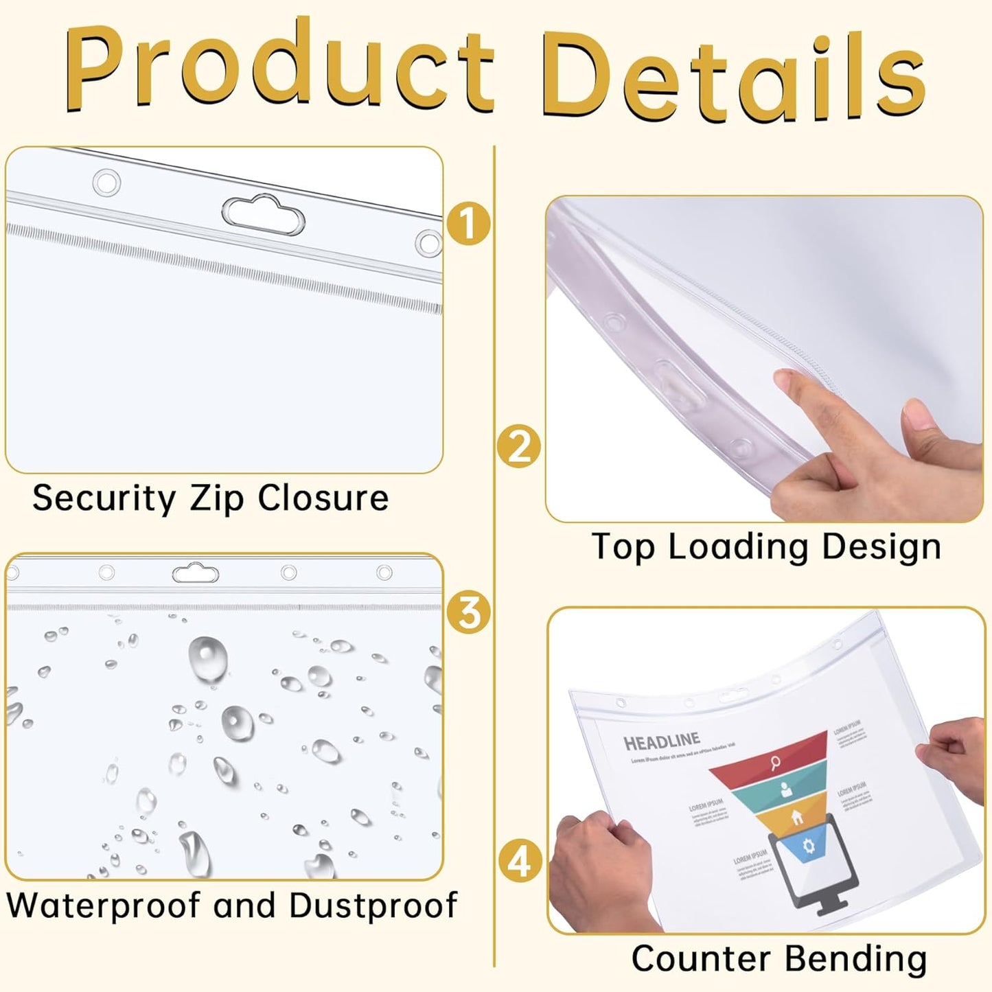 AKONEGE 6PCS Hard Sheet Protectors 8.5" x 11" Waterproof Resealable Zip Paper Page Protectors Clear Rigid Plastic Sleeves for Photos Certificate, Heavy Duty Document Holder Wall Sign Holder, Vertical