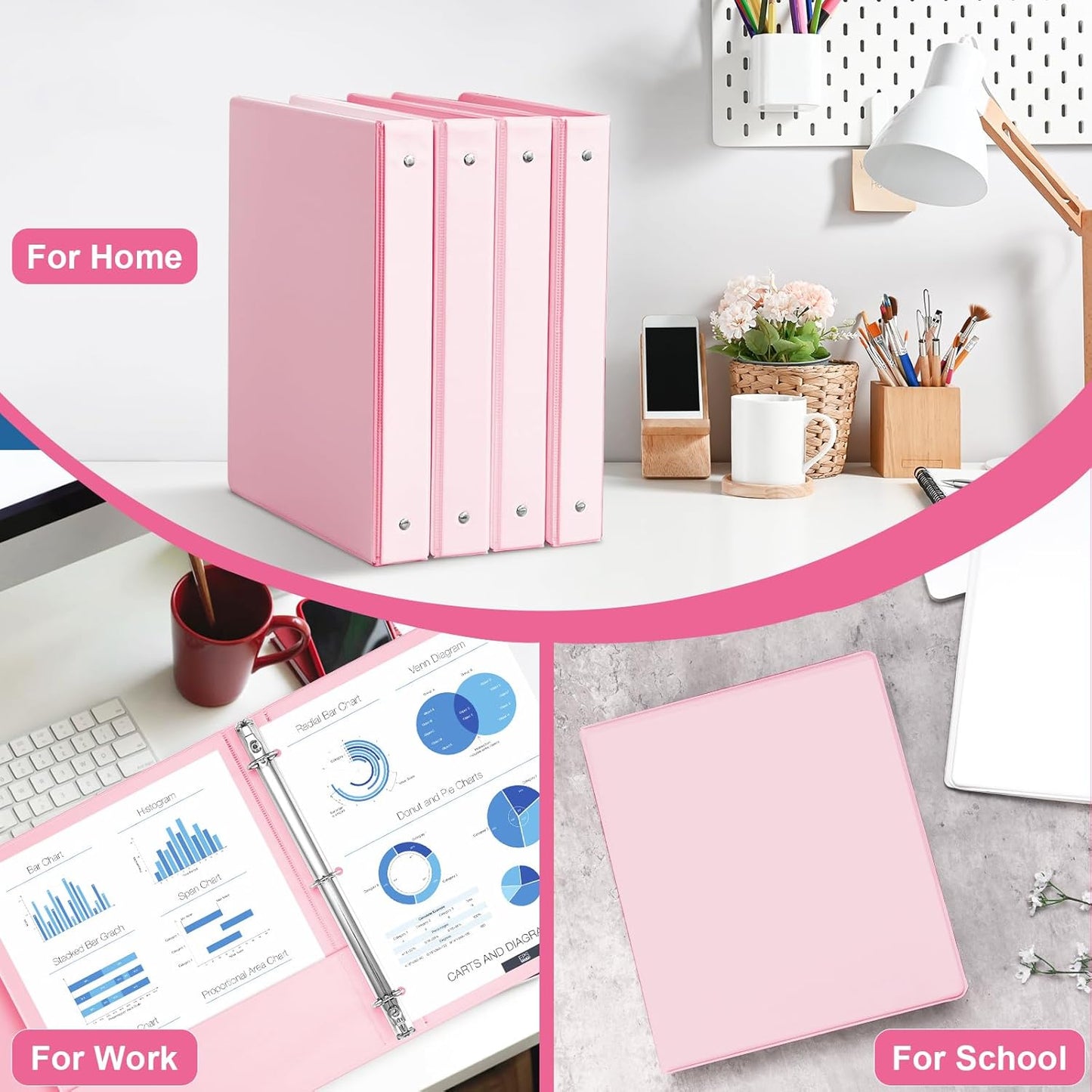 SUIN 1-inch 3 Ring Binder with 2 Interior Pockets, 1''Durable Binders Holds US Letter Size 8.5'' x 11'' Paper - Versatile Binders for Office, Home, and School Use, 6 Pack Black