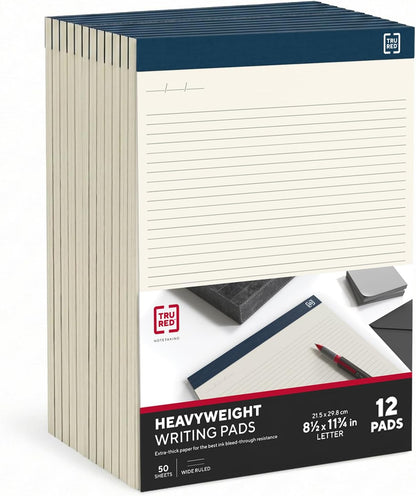 TRU RED Notepads, 8.5” x 11.75”, Narrow Ruled, Ivory, Perforated, 12‑Pack