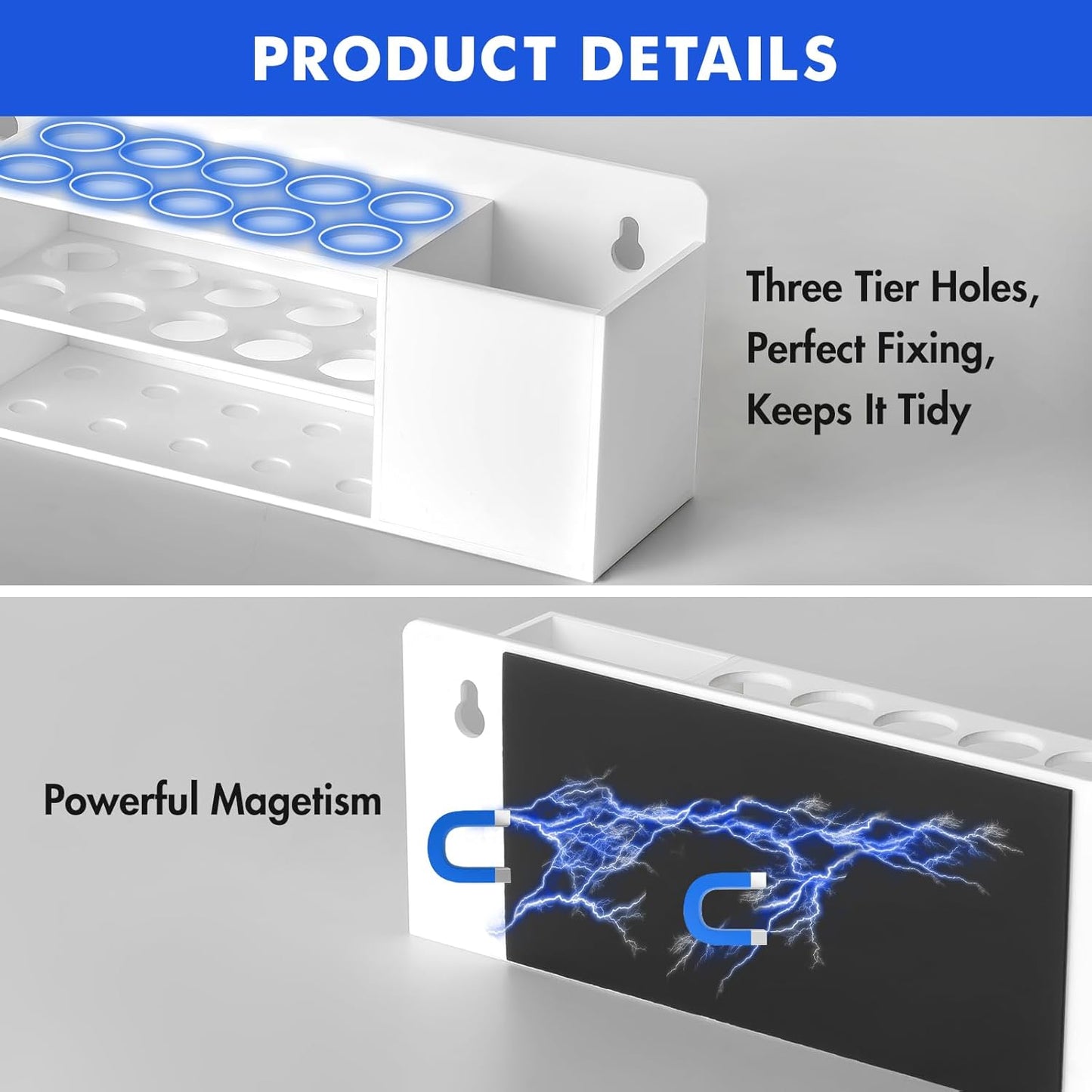 Magnetic Dry Erase Marker Holder for Whiteboard, Wall Mount Pen Holder for Refrigerator, Clear Pencil Holder for Fridge, Strong Magnet Locker Organizer for Classroom, Office