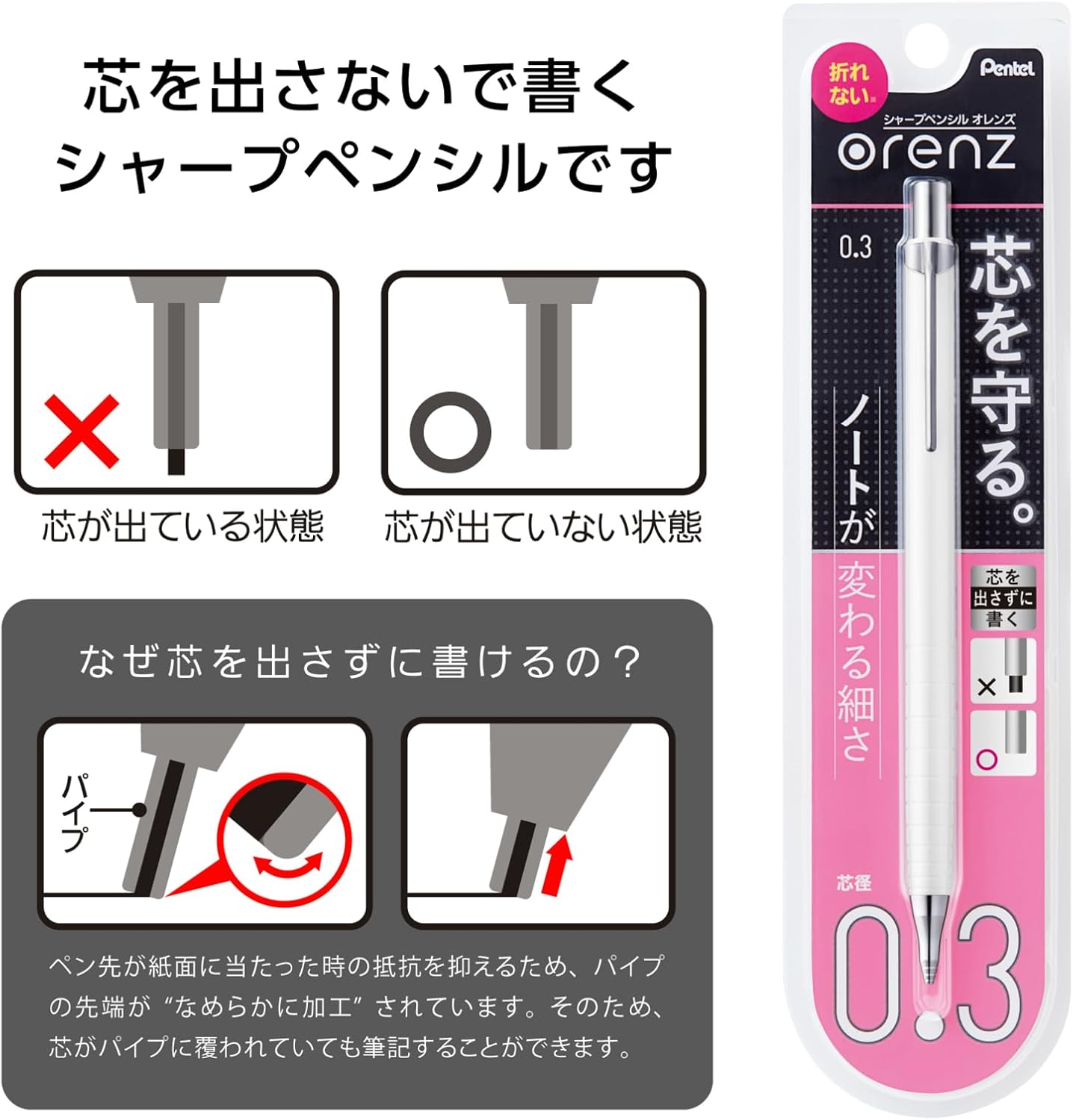 Pentel Core Not Break Mechanical Pencil, Peach Pink (XPP505-GP)
