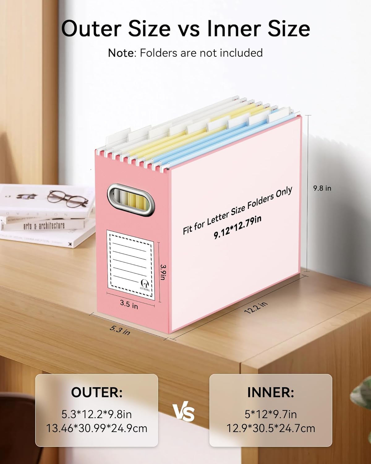 Oterri File Organizer Box, Portable Collapsible Cardboard File Folder Organizer with Handle for Letter Size Hanging Files, Document Storage Box for Home Office & Classroom (4 Packs, Black)