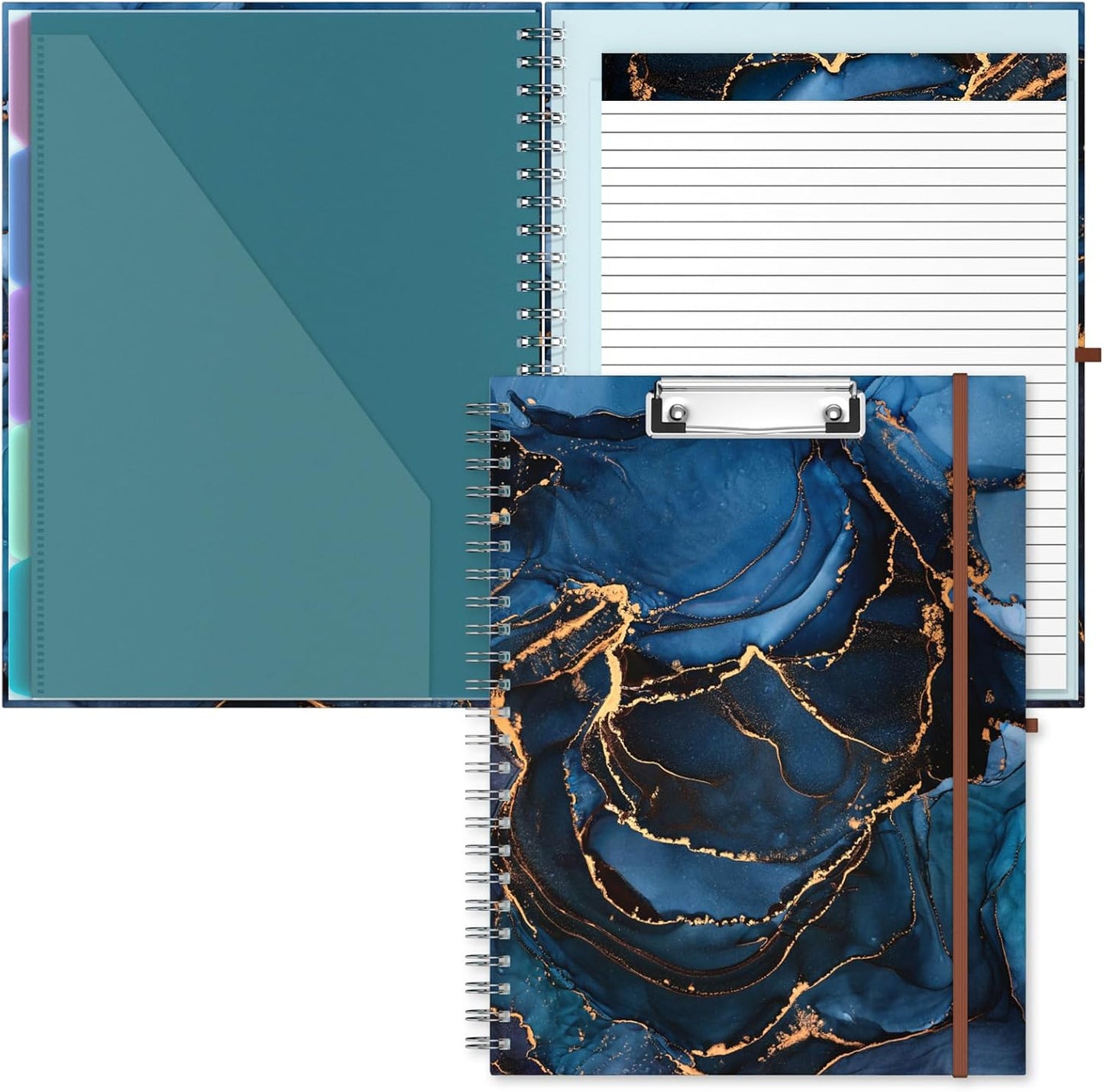 Hongri Clipboard Folio with Refillable Lined Notepad, 8.5 x 11 Folders with Storage 10 Pockets, Spiral Portfolio, Size 12.8X 9.7 in, Office & School Supplies, Skeleton