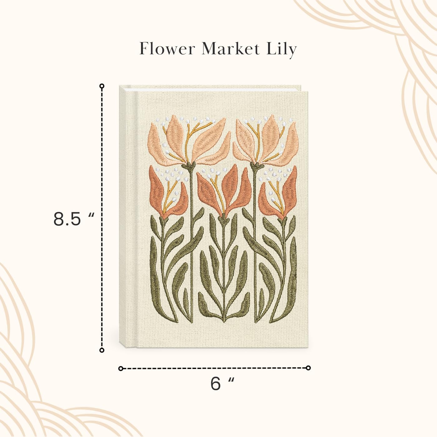 Lady Jayne Embroidered Canvas Hardcover Journal with 192 Lined Pages, 6” x 8.5” – Flower Market Poppy (83289)
