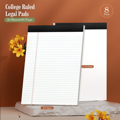Note Pads 5x8, Narrow Ruled Legal Pad, Multicolor Small Notepads, 30 Sheet/notepad, 8 Pack Colored Legal Pads, Pink Legal Pad, Purple Notepad, Perforated Lined Note Pads for Study, Office, To-Do Lists
