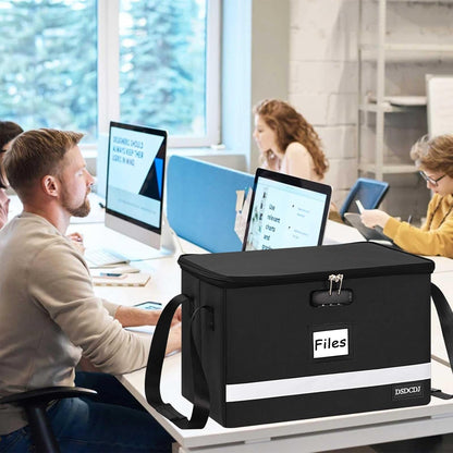 File Box with Lock - Portable File Organizer Box with Handle, Sturdy Important Document Organizer with Label, Slide, Reflective Strip for Hanging Letter/Legal Folder