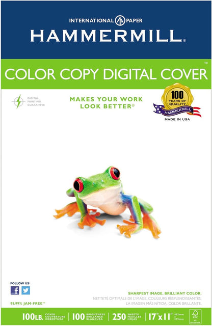 Hammermill Cardstock, Premium Color Copy, 100 lb, 8.5x11 - 1 Pack (250 Sheets) - 100 Bright, Made in the USA Card Stock, 120024R, White