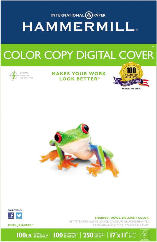 Hammermill Cardstock, Premium Color Copy, 100 lb, 8.5x11 - 1 Pack (250 Sheets) - 100 Bright, Made in the USA Card Stock, 120024R, White
