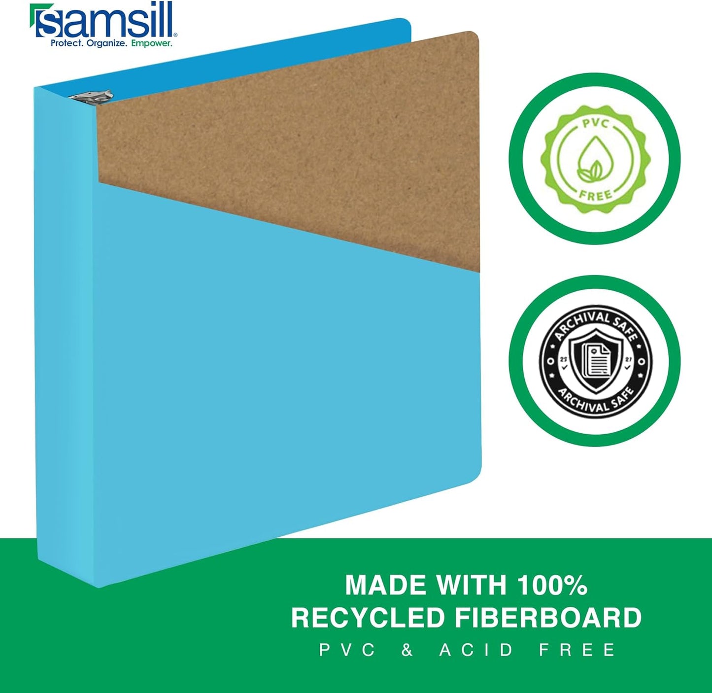 Samsill Durable 4 inch 3 Ring Binder, D Ring Binder, 100% Recycled Chipboard, Black, 2 Pack