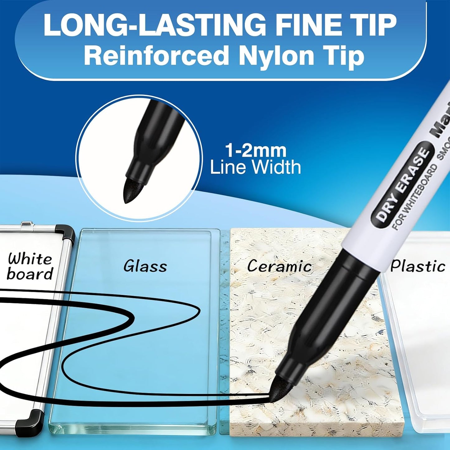 SFAIH Fine Tip Dry Erase Markers - 24 Pack Black Whiteboard Erasable Markers Bulk for Kids Adults, Ideal for Classroom School Office Home Use on White Board, Non-Toxic Easy Clean