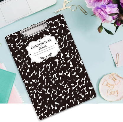 WAVEYU Fashion Cute Clipboard, Decorative Office Hardboard Wood Nursing Clip Board for Standard A4 Letter Size for Students, Women, Men, 12.5"x 9", Black+White02