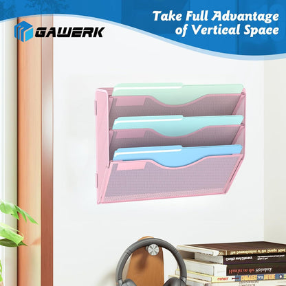 Gawerk 10-Tier Wall File Organizer Hanging Wall File Holder Wall Mount Paper Folder Organize, Mesh Magazine Document Mail Organizer Wall Organizer for Office School Home, Black