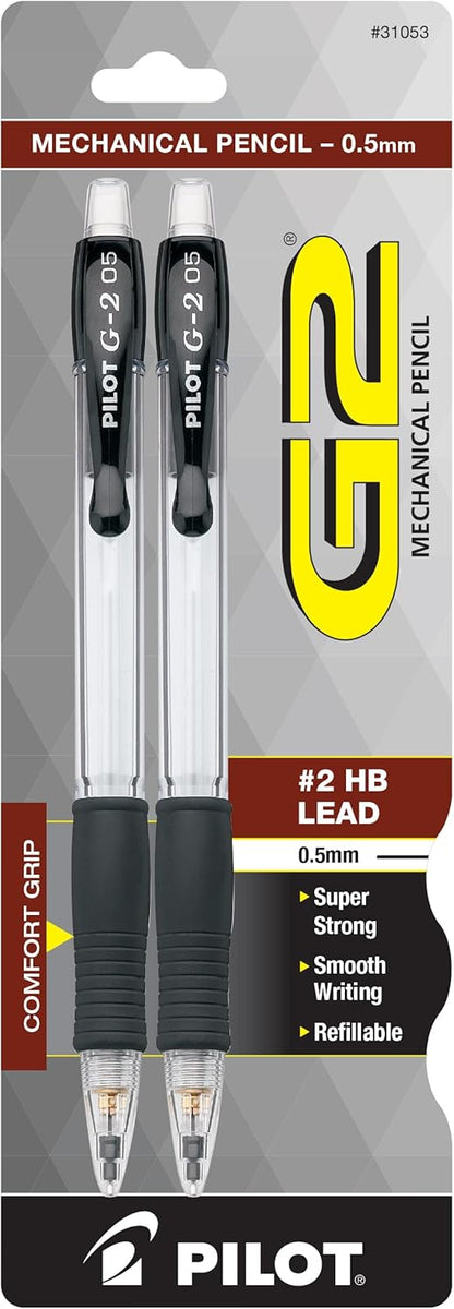 Pilot, G2 Mechanical Pencils, 0.7mm HB Lead, Black Accents, Pack of 12