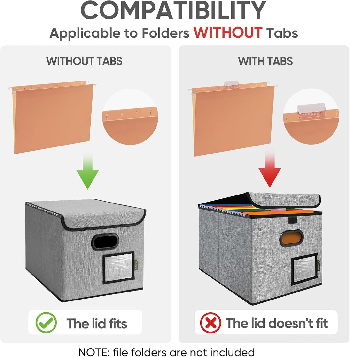 BALEINE File Organizer Box with Lid, Collapsible File Folder Organizer with Plastic Slide, Hanging File Folder Box for Office Document Storage (1 Pack, Black)
