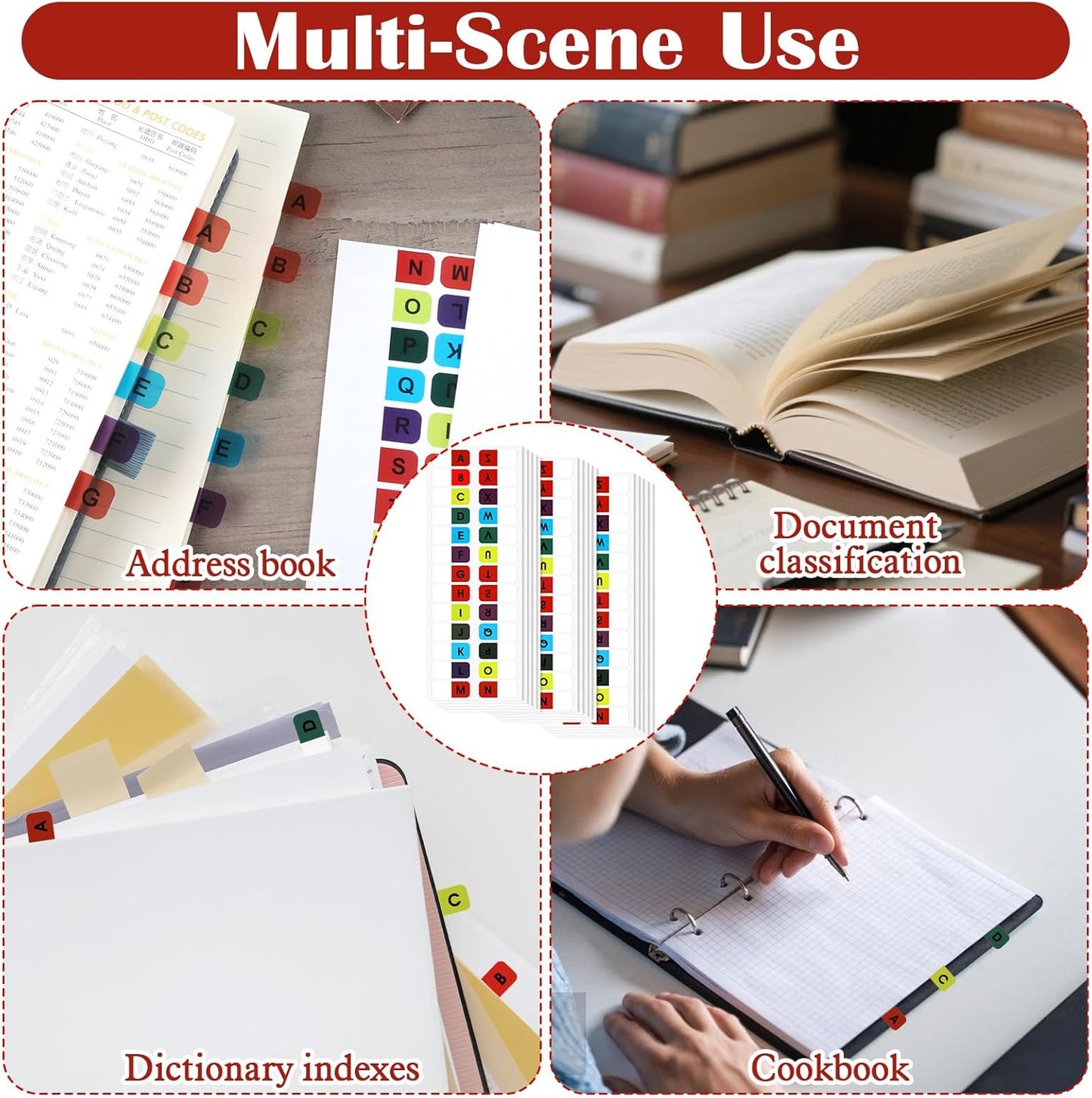 390 Pcs A-Z Sticky Alphabet Tabs, Colorful Stick On Notebook Tab, Self Adhesive Book Tabs for Annotating Books, Letter Index Tab for Notebook Textbook Dictionary Filing