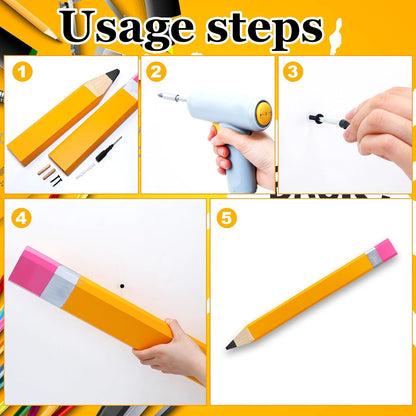 Yousoontic 31.5 Inch Giant Pencil Wall Art Wooden Jumbo Pencil Back to School Party Decoration Yellow Pen Props Preschool Kindergarten Graduation Classroom Decor for Home School Supplies