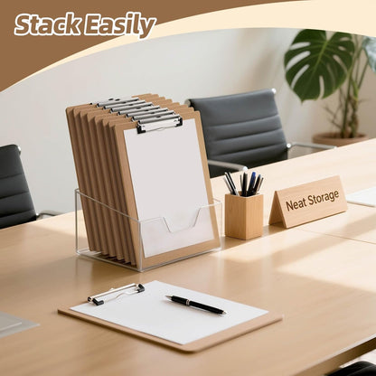 HappyHapi 24 Pack Clipboard 8.5 x 11 Letter Size Clip Boards Bulk, A4 Wooden Hardboard Office Clipboards Pack for Classroom, Work-Meetings, Brown