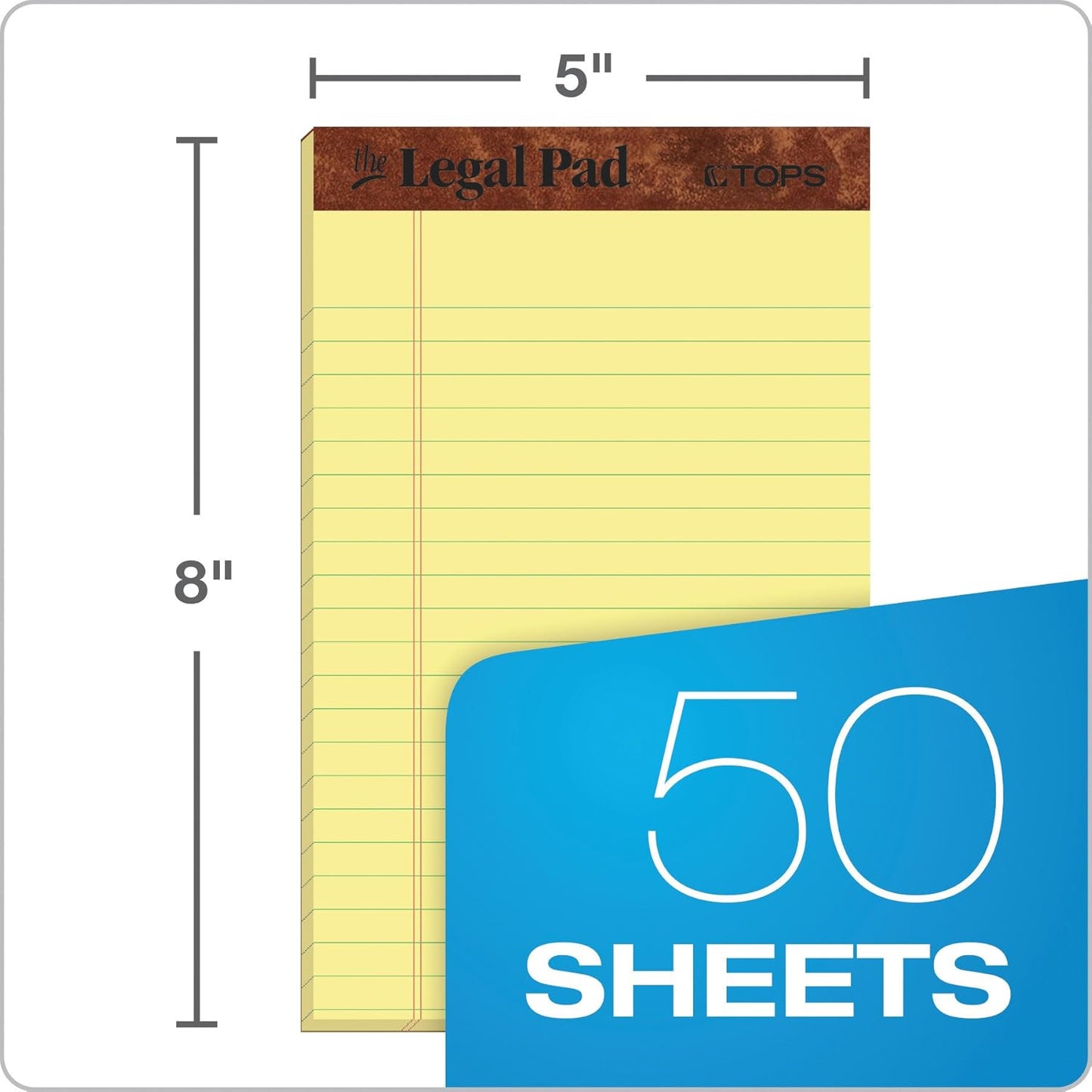 TOPS 5 x 8 Legal Pads, 12 Pack, The Legal Pad Brand, Narrow Ruled, Yellow Paper, 50 Sheets Per Writing Pad, Made in the USA (7501)