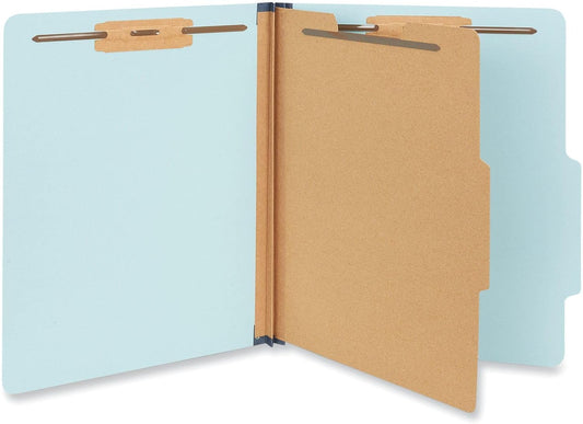 Universal Light Blue Top Tab Classification Fastener Folder, Letter Size, 2/5 Cut, 1 Divider, 4 Fasteners, Pack of 20