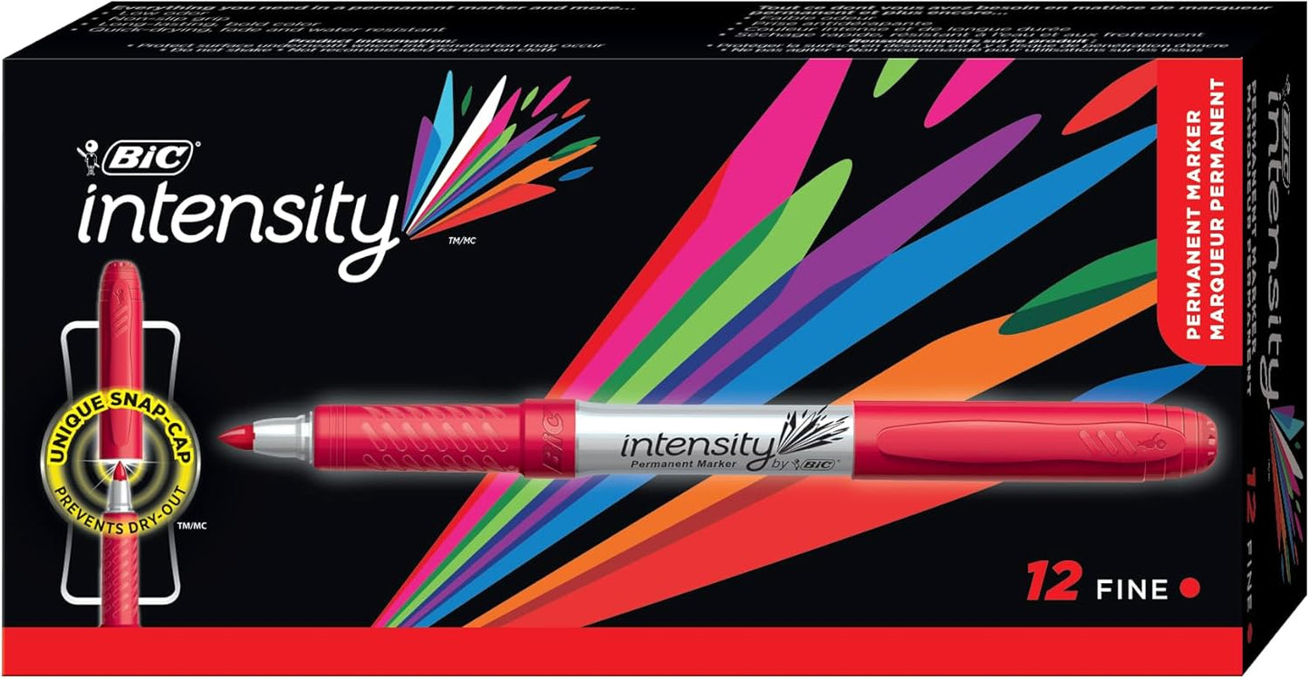 BIC Intensity Black Permanent Markers, Ultra Fine Point, 12-Count Pack of Black Markers With Non-Slip Grip for Comfort and Control