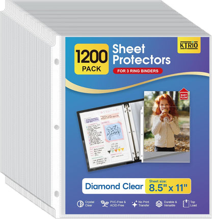 KTRIO Sheet Protectors for 3 Ring Binder 500 Pack, Clear Page Protectors 8.5 x 11, Plastic Binder Sleeves for Paper, Top Loading, Office Home School