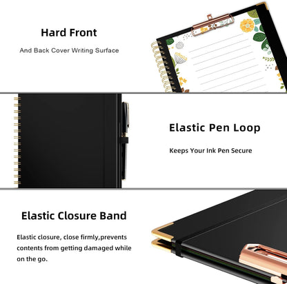 Ospelelf Clipboard with Storage 8.5 X 11，Padfolio Organizer, Spiral Portfolio Letter Size with Notepad, Pen Holder, 5 Extra Folder Divider Pages, Elastic Closure Nurse Office Essentials (Polka Dots)