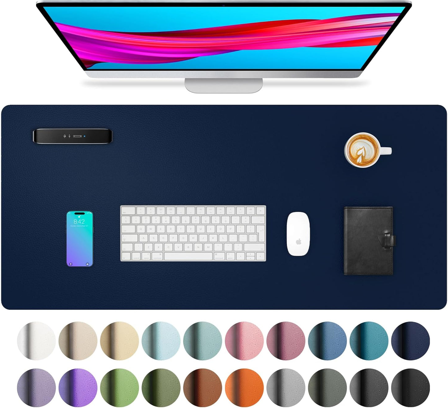 Aothia Leather Desk Pad Protector, Mouse Pad, Office Desk Mat, Non-Slip PU Leather Desk Blotter, Laptop Desk Pad, Waterproof Desk Writing Pad for Office and Home (Black,36" x 17") - Colors A
