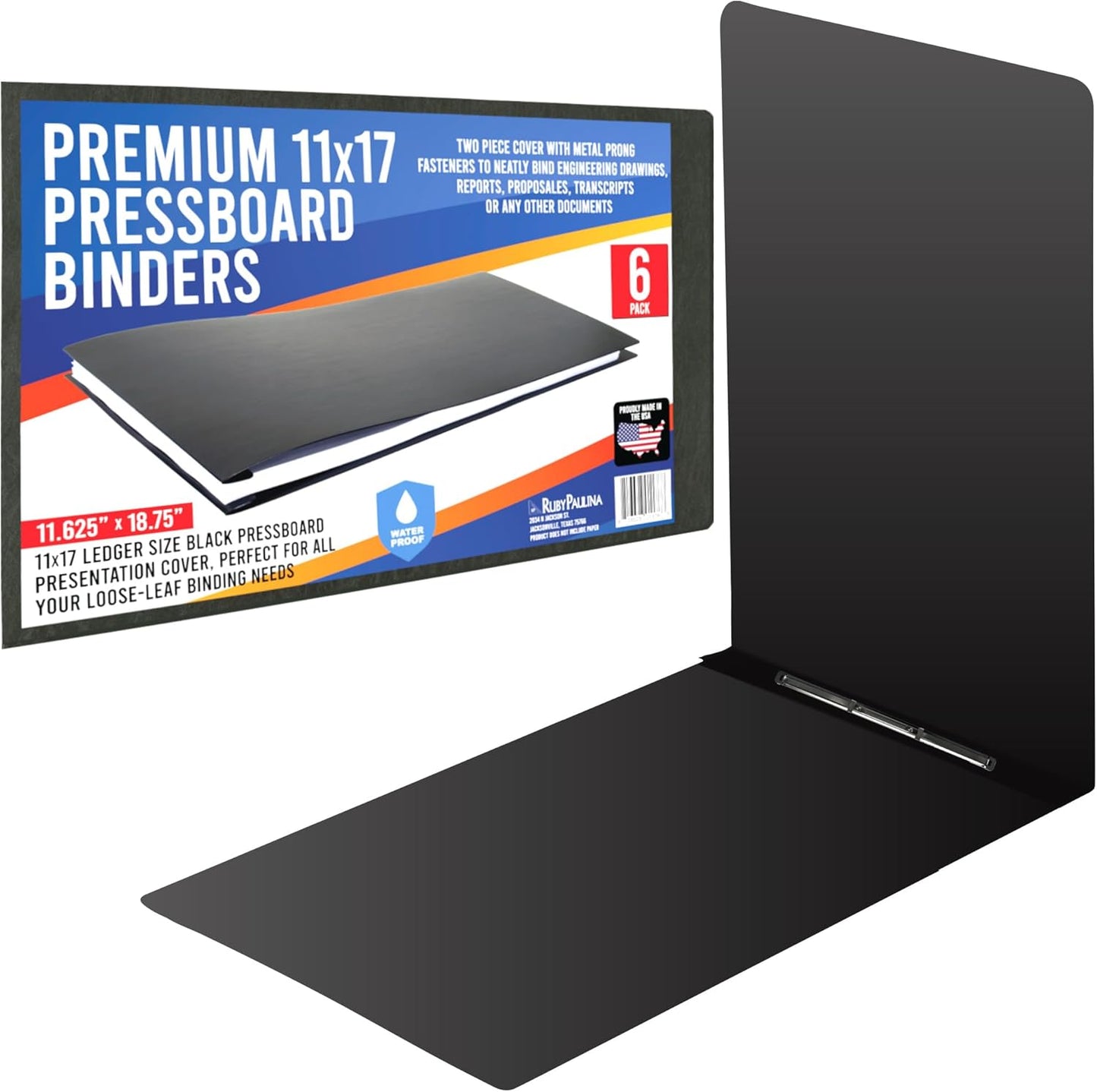 11x17 Report Cover Pressboard Binder Poly Panels Includes Fold-Over Metal Fasteners Blue Package of 6