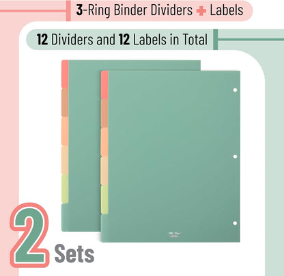 Mr. Pen- Binder Dividers, 6 Tab Dividers, Pack of 2 Sets (12 Dividers Total), Dividers