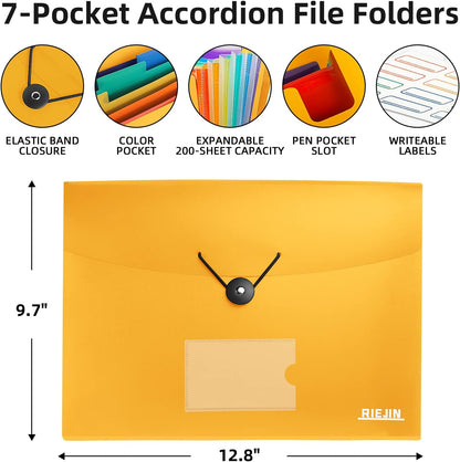 Accordian File Organizer 7 Pocket Expanding File Folder with Labels, Plastic Expandable File Folder for Documents Letter Size A4 Papers - Black