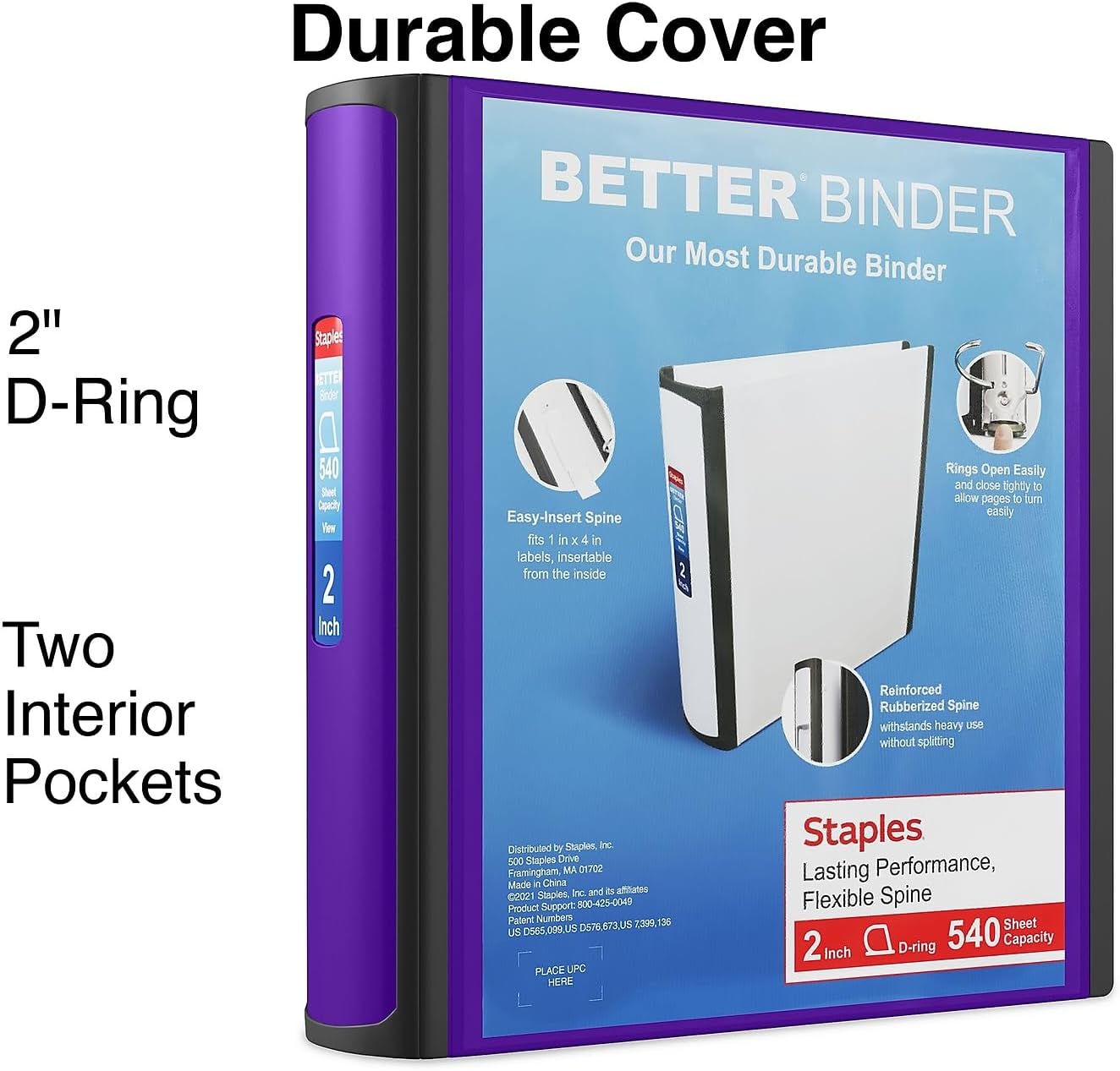 Staples Better Binder 2-Inch D-Ring View Binder, Reinforced Spine, Holds Up to 540 Sheets, Teal, for Office & School