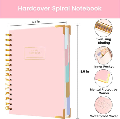 Hardcover Spiral Notebook with Tabs 8"x10" Large Spiral Lined Journals for Women with Dividers 240 Pages College Ruled Composition Notebook 5 Subject Notebook for Work, Back to School, Gifts, Purple