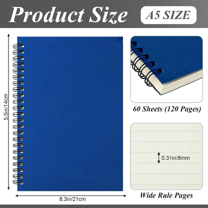 Leelosp 12 Pack Small Spiral Notebook Lined Spiral Journal College Ruled Notebook Wire Bound Kraft Cover, 120 Pages for Work (Multicolor,5.5 x 8.3 Inch)