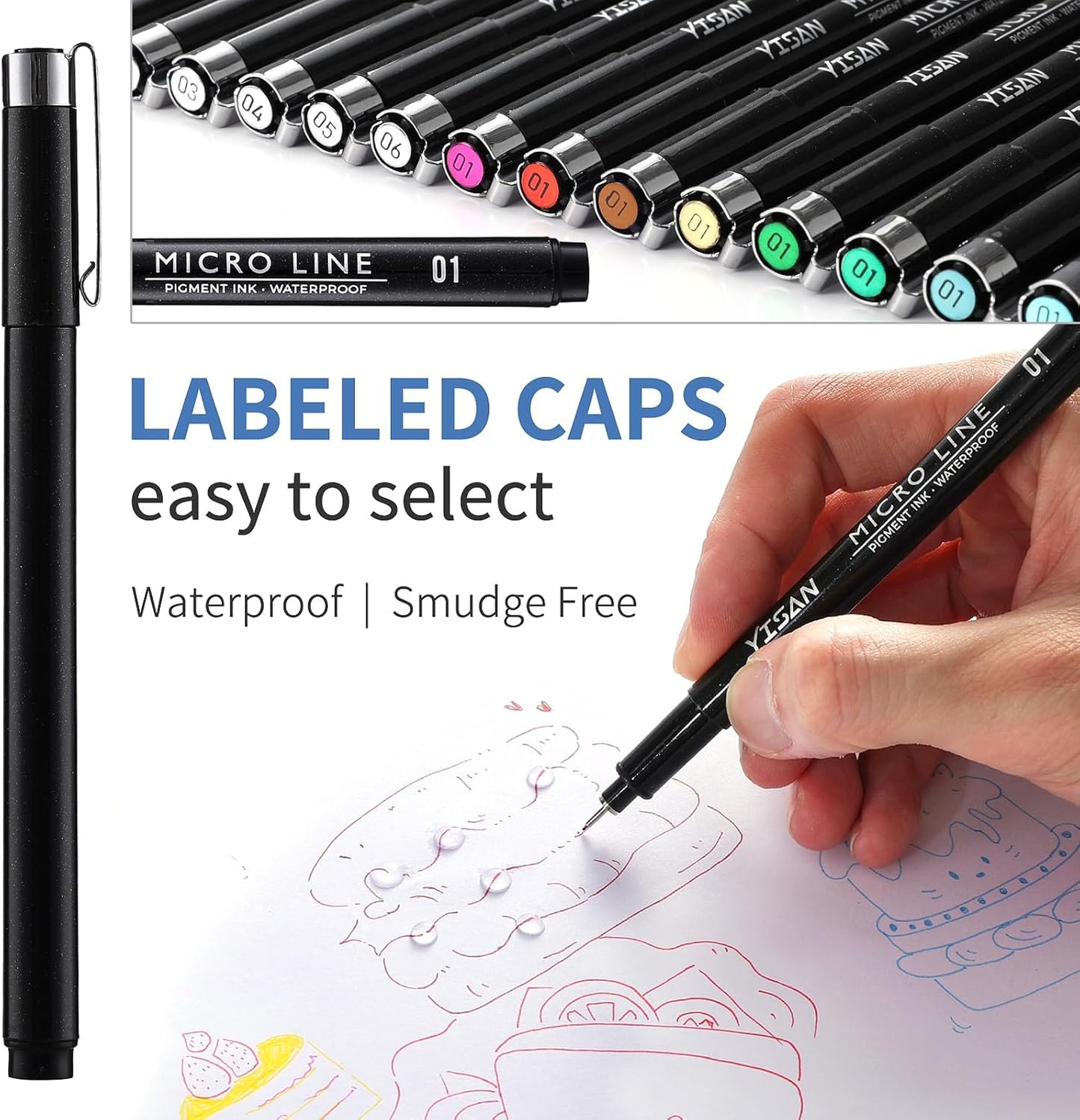 YISAN Drawing Art Pens,Micro Fineliner Pens,Fine Tip Manga Markers for Artist Sketch Technical,Black,12 Set,902195