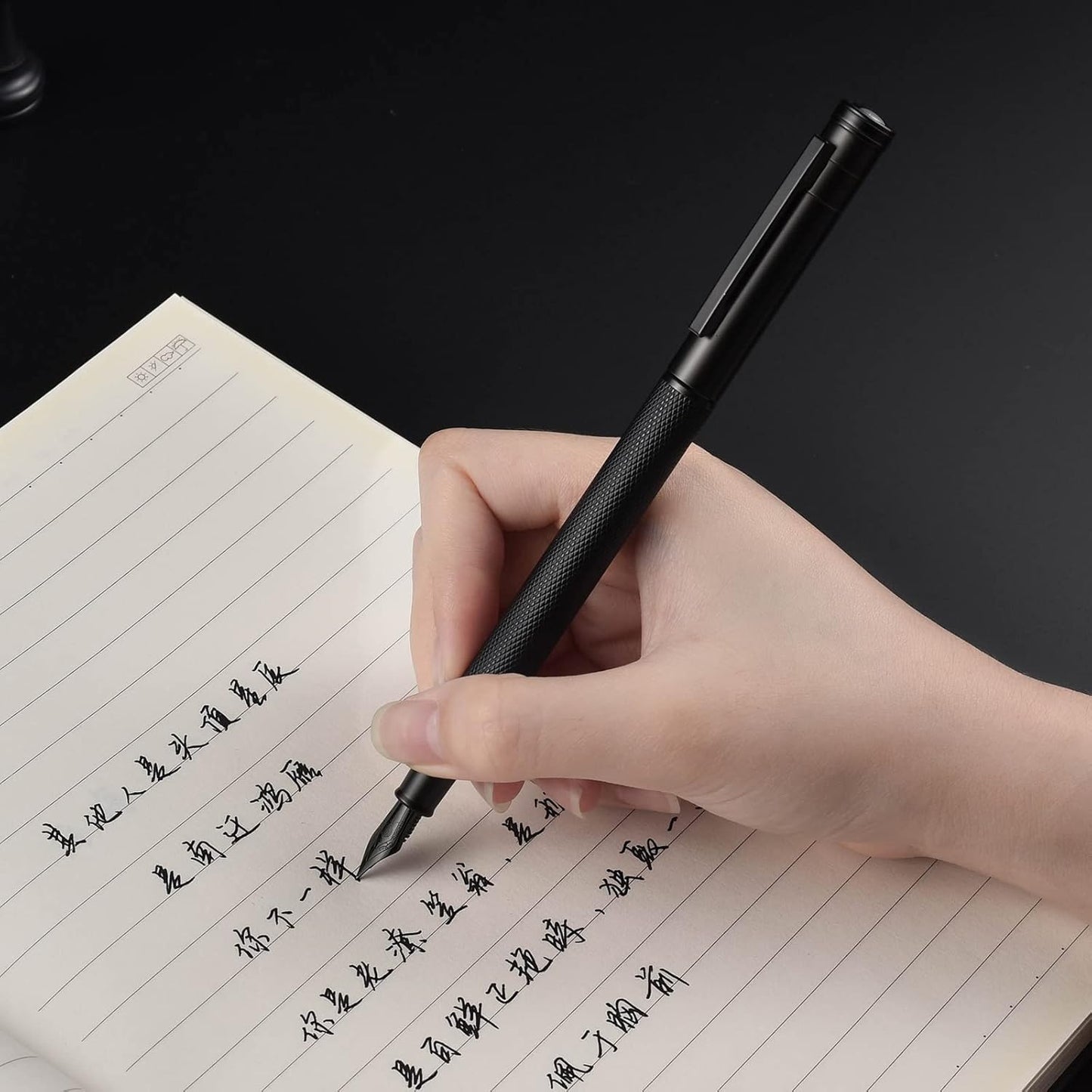 Hongdian Matte Black Forest Rollerball Pen with Schmidt Black Ink Refill, Classic Design with Metal Case for Business Signature