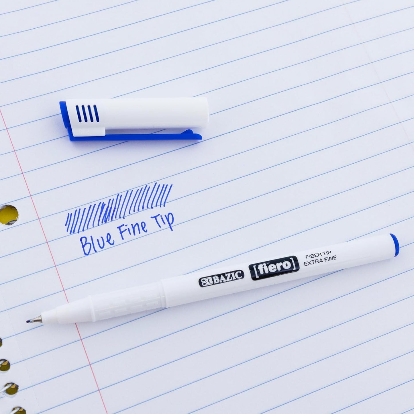 BAZIC Products Fiero Fiber Tip Pen, Fineliner Pens 0.4mm Blue Color Extra Fine Point, Writing Drawing for Graphic Office School (4/Pack), 1-Pack