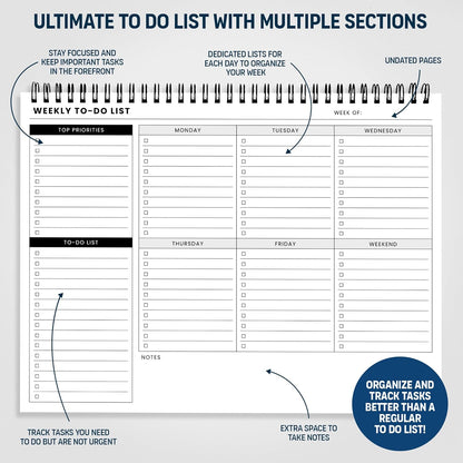 To Do List Notepad: With Multiple Functional Sections - 6.5 x 9.8" 60 Sheets - Spiral Daily Planner Notebook - Task CheckList Organizer Agenda Pad for Work - Note & Todo List Organization Notebooks