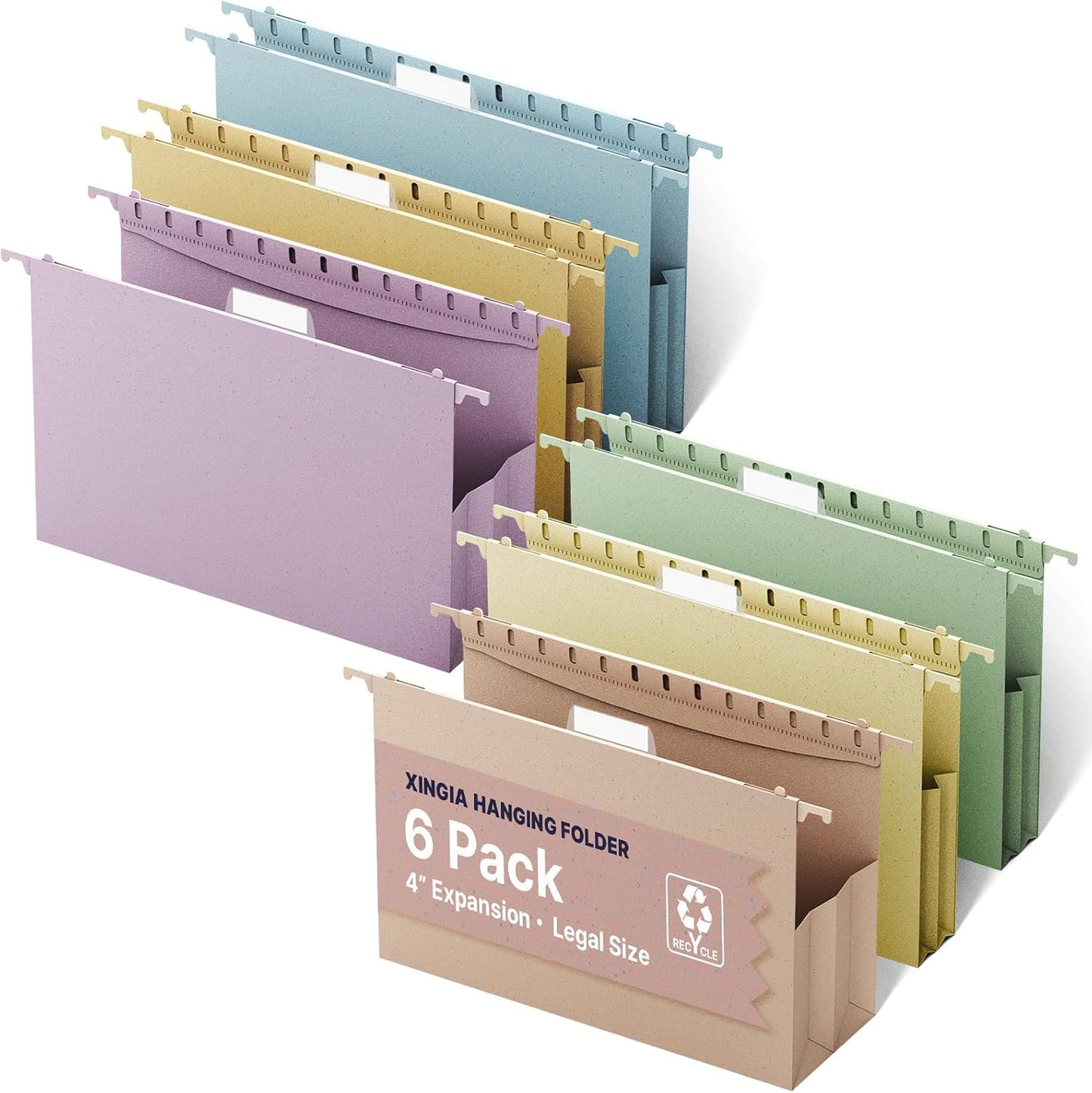 XINGIA Wheat Straw Reinforced Hanging File Folders Legal Size,4 Inch Expansion File Organizer,6 Pack Extra Capacity File Cabinet Folders for Bulky Files,Medical Charts,Filing Folders Hanging with Tabs