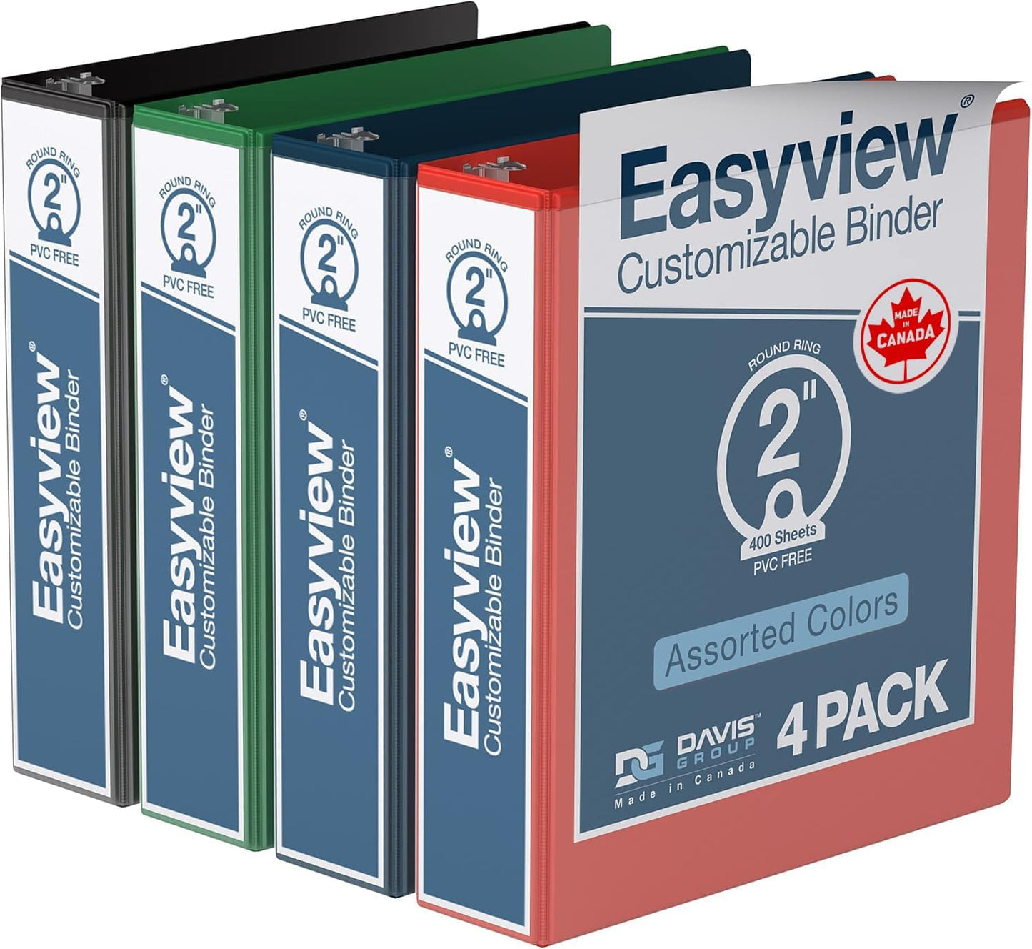 Easyview Premium 3-Ring Binders with Clear-View Covers and Round Rings, Binders for School or Office, 1 Inch, Pack of 6, Navy Blue