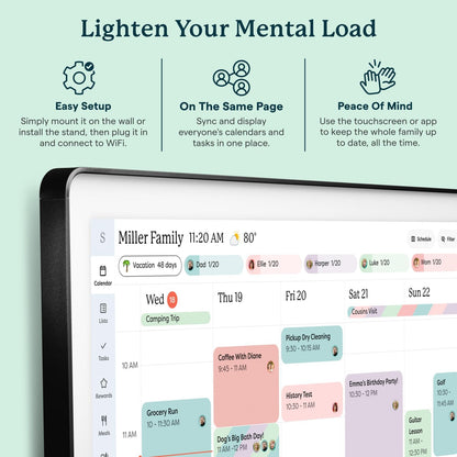 Skylight Calendar Max: 27-Inch Smart Digital Calendar & Chore Chart, Family Organizer with Interactive Touchscreen Display – Wall Mountable in Portrait or Landscape, Classic White Frame