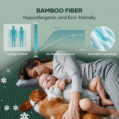 OhGeni 100% Waterproof Queen Size Mattress Protector,Soft Mattress Pad, Cooling Breathable Fitted Sheets,Washable Bed Cover,Non-Slip Deep Pocket,Noiseless for Bedroom
