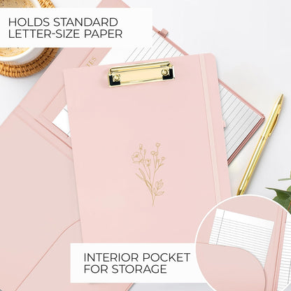 Aesthetic Clipboard Folio with Refillable Lined Notepad & Interior Pocket – Cute Padfolio/Legal Pad Holder for Women – Easily Organize Notes at Work, School, or Home