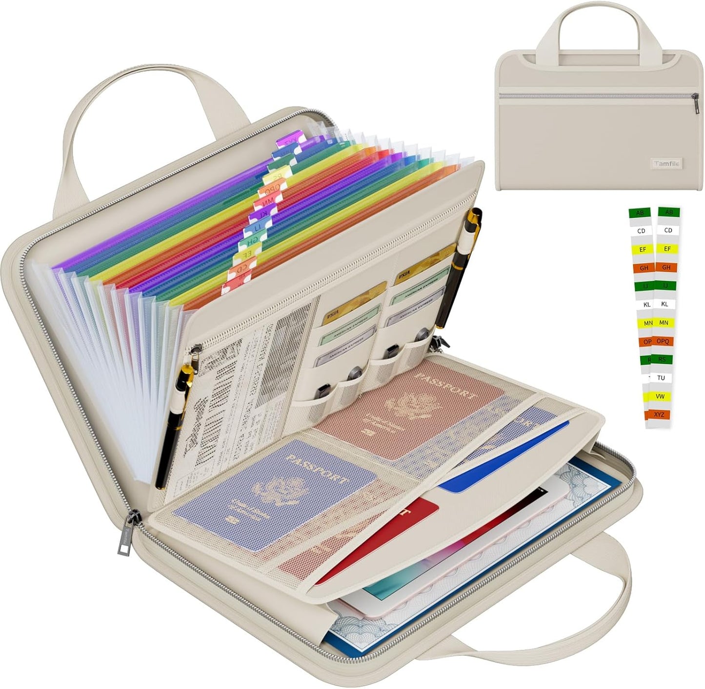Tamfile Fireproof Accordion File Organizer with Handle, 13 Pocket Transparent Expanding File Folder with Zipper & Labels, File Folder with Multi-Pockets Paper Organizer Folder for Letter A4 Files