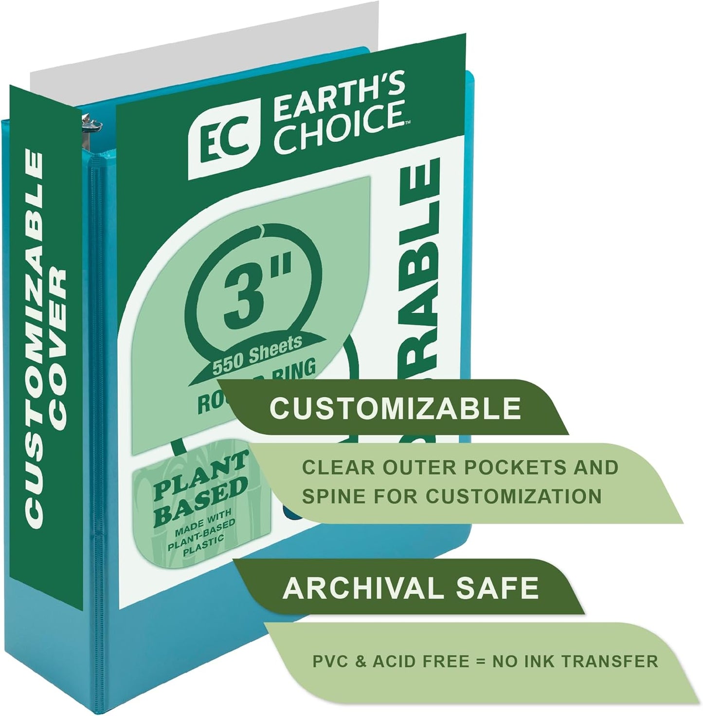 Samsill Plant-Based 2 Inch Durable Round Ring, View Binder, Eco-Friendly, USDA Certified Biobased, Single, Turquoise