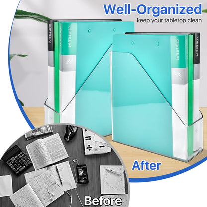 2 Pack Acrylic Magazine File Holder,A4 Vertical File Organizer with Handle for Desk,Clear Document Rack File Folder Storage Bin for Home Office School