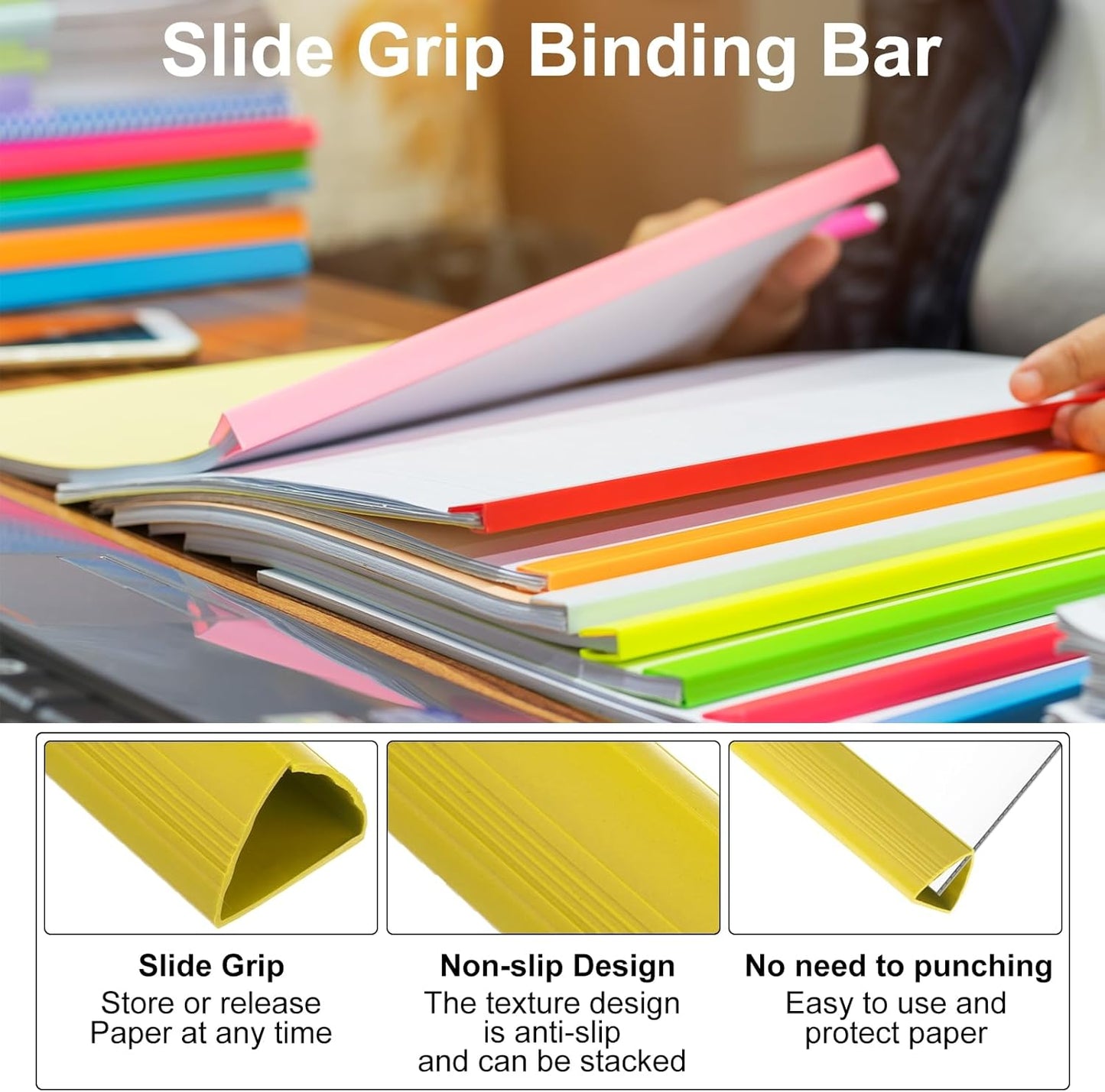 PATIKIL 10Pcs Binding Bars, 15mm Binding Bars Slide Grip 120 Sheets Capacity A4 Size Report Binder Triangle Presentation Binder for Report Cover Resume, Blue
